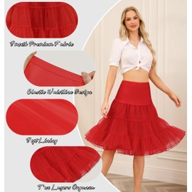 Wikoan Women's Petticoat Underskirt Short Crinoline Rockabilly Skirt for Prom Evening Wedding Dress S-XXL, red