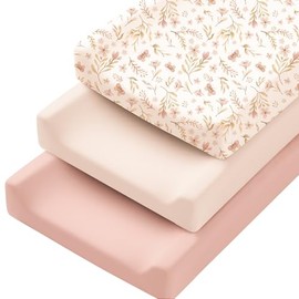 Konssy Stretchy Changing Mat Covers for Girls and Boys, Silky Soft Changing Table Cover, Breathable Baby Nursery Changing Mat, Pink Spring