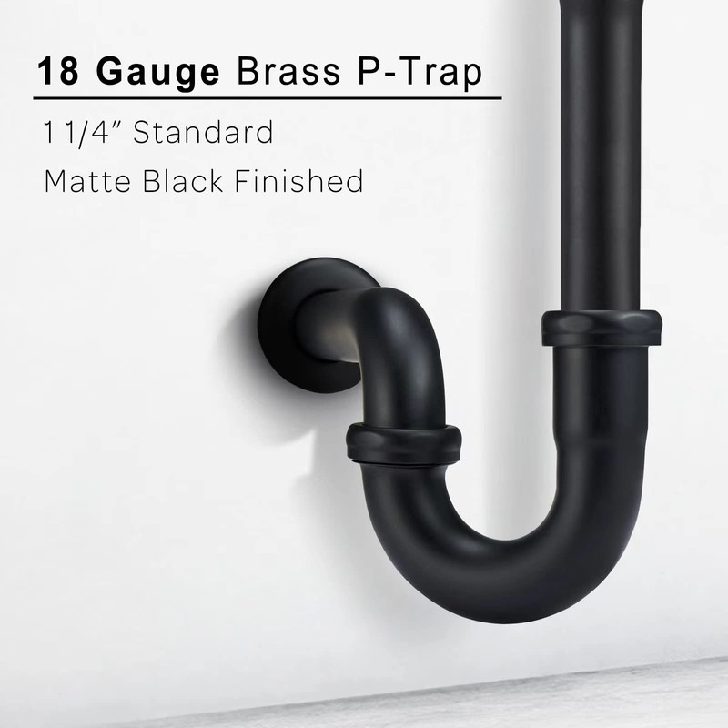 18 Gauge Solid Brass P-Trap 1 1/4” OD, Heavy Duty