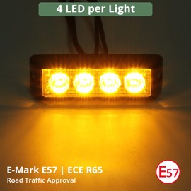 EYPINS 4 x 4 LED Front Flash, Flashing Light, Strobe Warning Light, Emergency Warning Flasher, Dash Strobe, 18 Flashing Modes, IP65 for 12/24 V Truck, Tractor, Truck, Emergency, Forklift, Orange