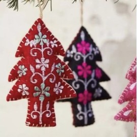 Anthropologie Terrain Wool Embroidered Evergreen Felt Tree Christmas Ornament 6”