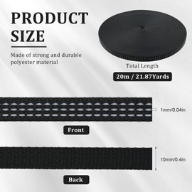 Yalulu 20 Meters x 10mm Reflective Fabric Ribbon, Nylon Reflective Webbing Ribbon Tape Trim Pet Reflective Strip Webbing Tape (Black)