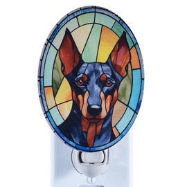 VOUWOWOX Doberman Dog Night Light Stained Glass Style Pet Décor for Dog Lovers Plug in Wall Animal Nightlight for Bathroom Bedroom Hallway Gift for Doberman Owners