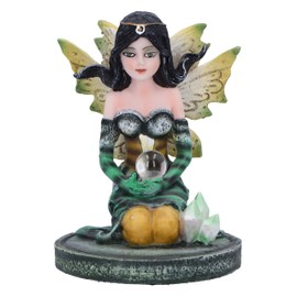 Nemesis Now Crystal Fairy Jade Figurine 9cm, Resin, Green, Fairy in Nature Figurine Featuring Crystals, Kneeling Fairy Holding Glass Ball, Fantasy Gift, Cast in the Finest Resin, Expertly Hand-Painted