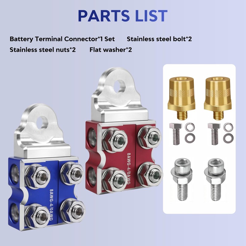 8-Way Lead-Acid Battery Terminal Connectors, Positive and Negative Set, Compatible