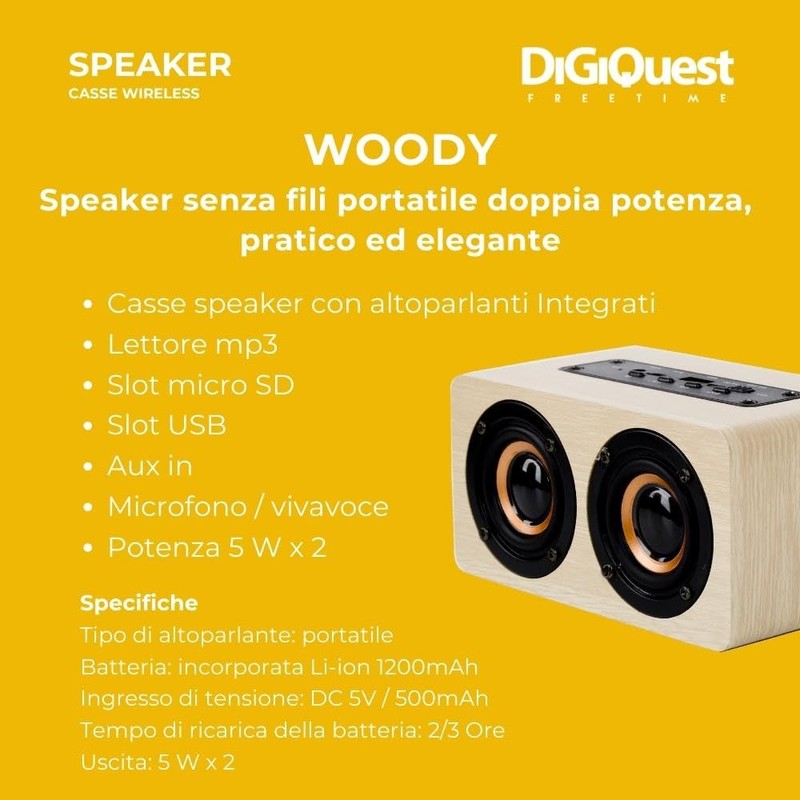 Digiquest - Woody Wireless Speaker - with Live Voice, Natural