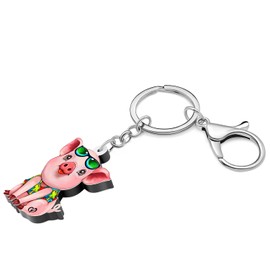YINYA Acrylic Novelty Pig Keychain Farm Animals Jewelry for Women Girls Kids Gifts Backpack Car Keyring Accessories Decor (Rose)