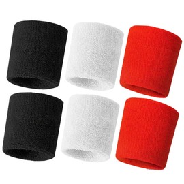Hanerdun Wrist Sweatbands Thick Cotton Terry Cloth Wristbands For Men And Women Athletic Sweat Bands For Sports Tennis Gym Basketball, 2Black/2White/2Red(6 pieces), One Size