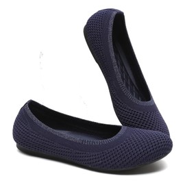 DEXJEWU Women's Ballet Flats Classic Dressy Shoes Comfortable Foldable Walking Work Shoes with Arch Support, 013 Navy, 10 US