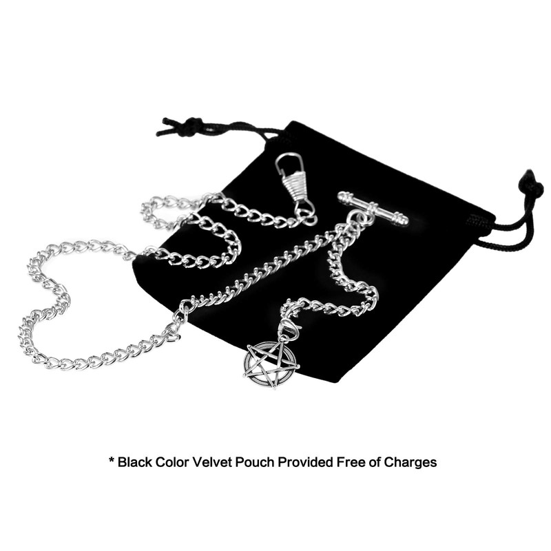 TREEWETO Men's Double Albert Chain Pocket Watch Curb Link, Silver