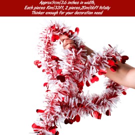Boao 66 Feet Valentine's Day Tinsel Garland Decoration Red Heart Tinsel Garland Shiny Hanging Metallic Tinsel Ornaments for Valentine's Day Wedding Decorations (Red, Red-White)
