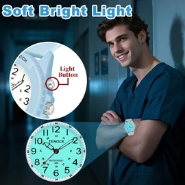TENOCK Waterproof Nurse Watch for Medical Professionals Students Women Men, Night Light, 12/24 Hour Military Time Easy to Read Dial, Second Hand Watch for Nursing Day Gifts, Blue, Military Time