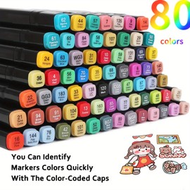 Alcohol Markers, 80 Colors Dual Brush Tip Permanent Art Markers, Coloring Marker, for Book Painting Card Making, Back-to-School Gifts