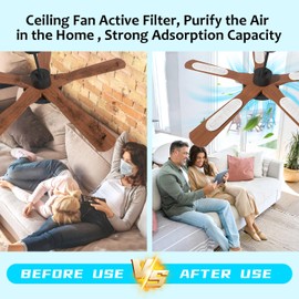 2026 Upgrade 15pcs Ceiling Fan Filters for Blades Easy-Stick Strong Fixity Activated Coconut Carbon Fan Filter for Ceiling Fan, Universal Fan Blade Air Fresh Purifier Cat Litter Box Filter, White