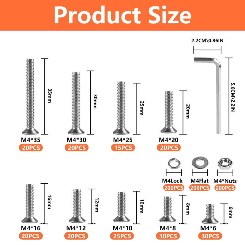800 Pcs M4 Screws Set, M4 Bolts and Nuts Set,