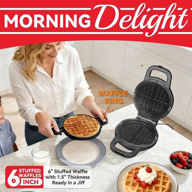 SugarWhisk 6" Stuffed Waffle Maker Rotating, Flip Waffles Maker Machine