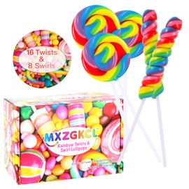Big Size! 24 Pack Twisty Lollipop, Swirl Lollipop, Rainbow Twist and Swirl Lollipops Individually Wrapped Bulk, Kid's Lollipops Candy for Birthday, Net 17g Mixed Fruit Flavor