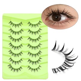 7 Pairs Cartoon Eyelashes and Clear Bands, Japanese Anime Cosplay Eyelashes, Spiky Wet Look Eyelashes, 12mm Asian False Eyelashes Cluster (02)