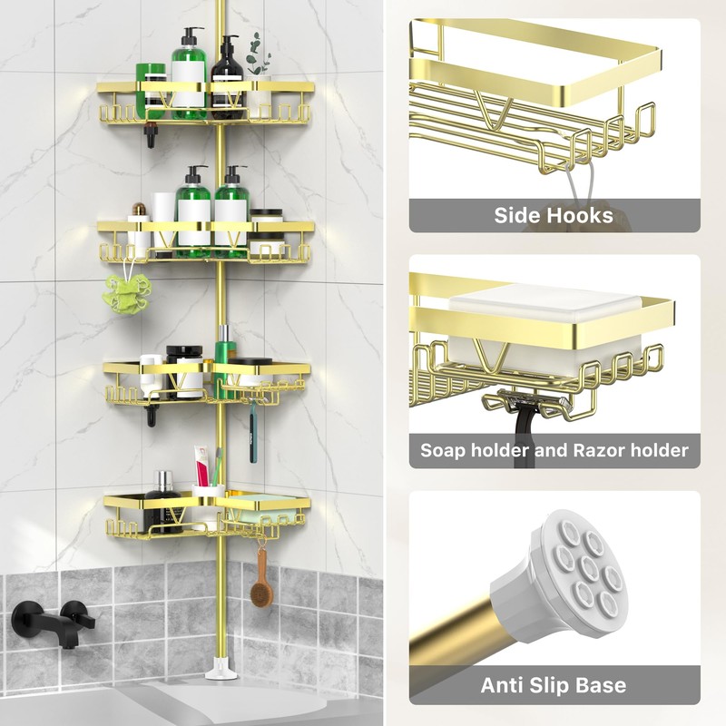 DAOYA Shower Caddy Tension Pole - Gold Corner Shower Caddy