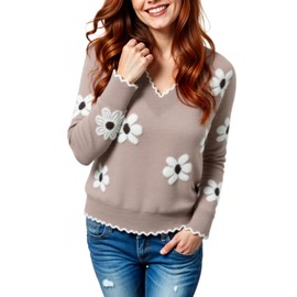 Womens Fall Wave Collar Sweaters, Casual Long Sleeve Pullover V Neck Lightweight Crochet Chunky Knit Pullover Jumper Tops (US, Alpha, X-Large, Regular, Regular, Khaki)