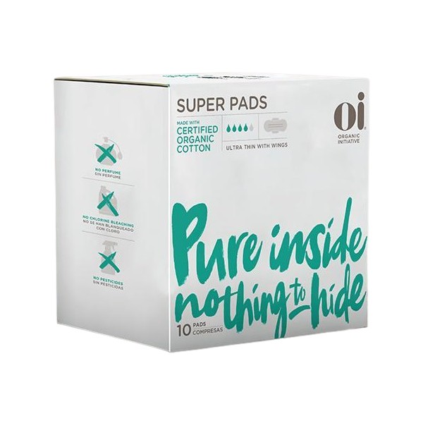 Oi Super Pads Certified Organic Cotton Ultra Thin w Wings - 10 - Expiry 08/24 - Discontinued Brand