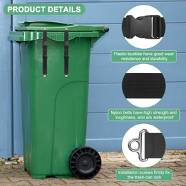 M METERXITY 4-Set Trash Can Locks for Animals, 15-17.7 Inch Adjustable Stainless Steel Buckle Type Raccoons Bear Proof for Out Door Garbage Can, Lid Garbage Can Lock Easy to Install [Black]