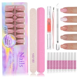 Virellay 150 Pieces False Nails for Sticking Kit - Fake Nails for Women (Square Five Colour Nude, Medium)