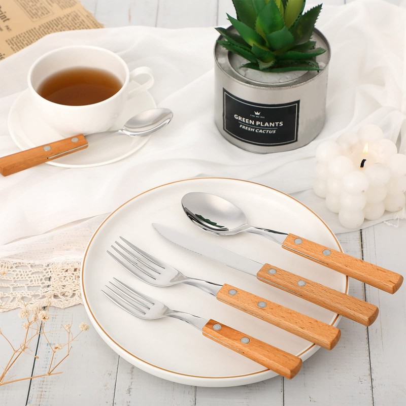 40 Pcs Wooden Handle Silverware Cutlery Set Walnut Handle 18/8