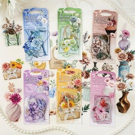 120Pcs Arrange Flowers Themed Scrapbook Stickers Vintage Flower Stickers for Scrapbooking Journal Supplies Rose Daisy Hydrangea Peony Floral Grass Sticker with Bag Kettle Cup Bouquet Vase PET Sticker