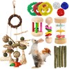 15PCS Rabbit Toys for Bunnies Boredom Enrichment with Wooden Guinea Pig Bunny Toys for Rabbits Indoor Hanging Chinchilla Hamster Rat Bunny Rabbit Chew Toy for Teeth Keep Busy Grass Sticks Treat Balls