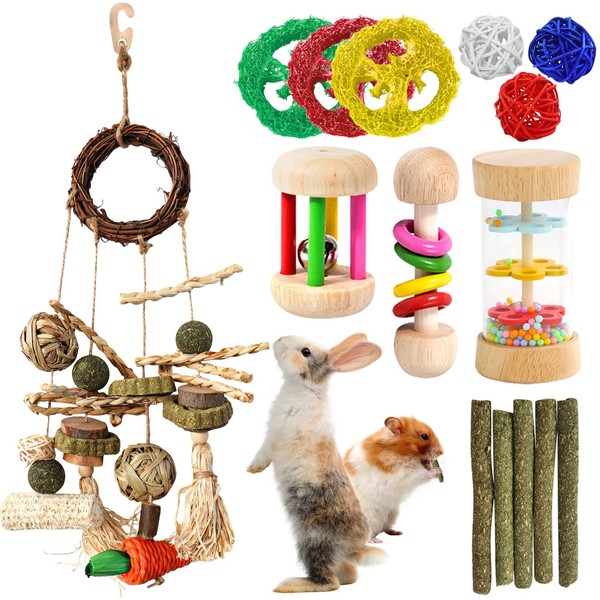 15PCS Rabbit Toys for Bunnies Boredom Enrichment with Wooden Guinea
