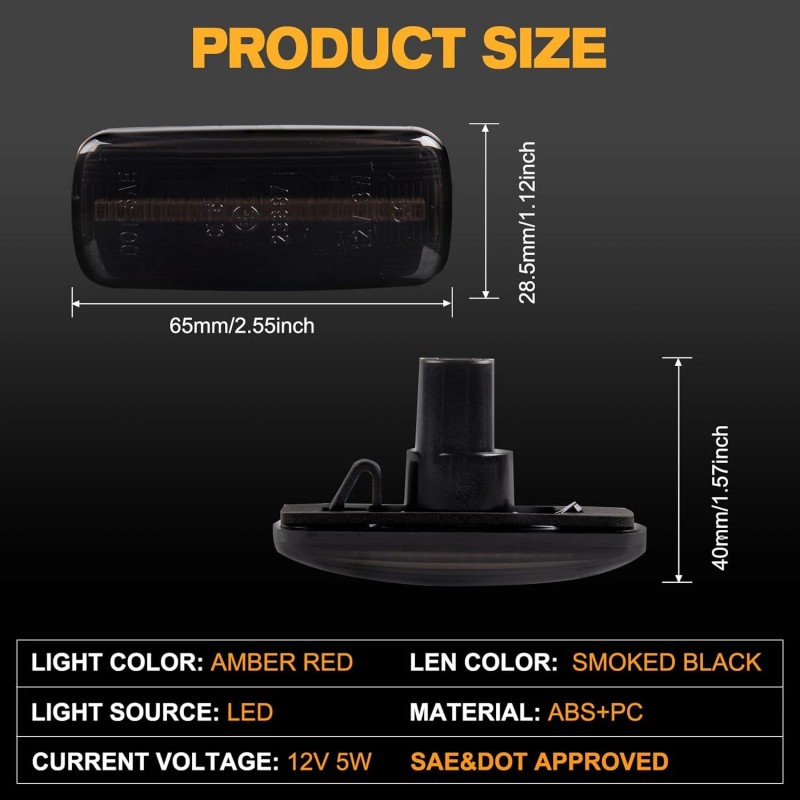 dreamrefit Smoked LED Fender Side Marker Lights For 10-18 Dodge