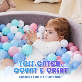 YUFUL Ball Pit Balls 500 Count, 2.2in BPA Free Crush Proof Plastic Balls with Storage Bag, Pastel Play Balls for Toddlers, Kids' Pool, Playpen, Play Tent (Purple & White Mix)