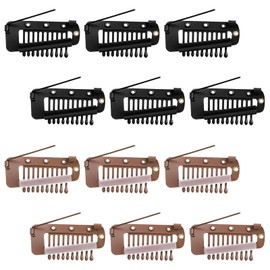 12 Pcs Hair Extension Clips 10-Teeth Wig Clips for Girls Women Wig Hairpieces Snap Clip Headscarf Setting Clip Hairpieces U Shape Wigs Hair Accessories (Black, Brown)
