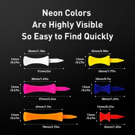 Golf Tees Plastic Golf Tees Tee Set for Driver Value 60 100 Pieces Reusable Plastic Short Long Blue Red Pink Orange White Multi Colour 32 39 51 58 70 mm for Golfers (Multi Colour, 100 Pieces)