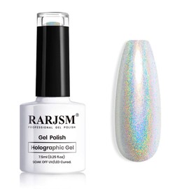 RARJSM Holographic Nail Polish Set Silver Glitter Nail Polish 1PCS 7.5ML Metallic Gel Polish UV/LED Lamp Curved for Salon Nail Art Gift Set