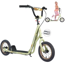 BALINGE Big Wheel Kick Scooter 12 Inch Youth Scooter for Kids/Youth/Teen Huge Ultra-Smooth 2 * 12" Wheels Air-Filled Tires Ride On Toy for Age 6+，Adjustable Height Scooter，Light Yellow