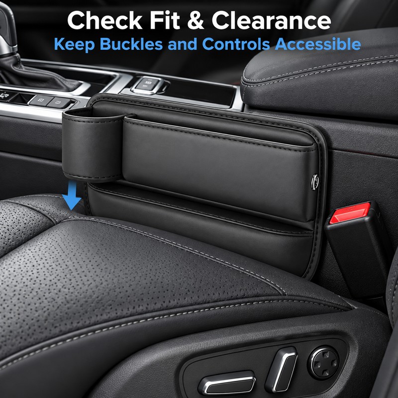 Car Seat Gap Organizer with Cup Holder – Black Leather-Style