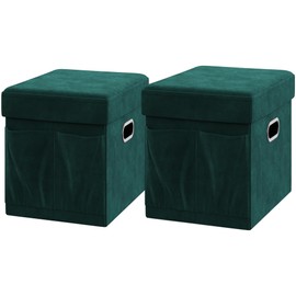 YITAHOME Velvet Storage Ottoman Set, Collapsible Footstools for Living Room, Dorm (Pack of 2, Green)