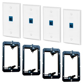 HuaHengHT Cat6 Keystone Ethernet Wall Plate Female to Female with Single Gang Low Voltage Mounting Bracket Device (1cat6 4Pcs, Blue)