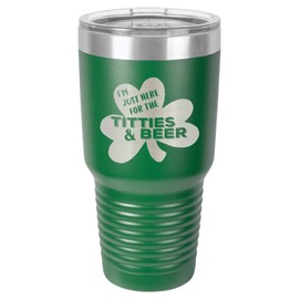 IM JUST HERE Green 30 oz Tumbler With Straw and Slide Top Lid | St. Patrick's Day Drink Cup | Laser Engraved, Stainless Steel, Dishwasher Safe | Compare To Yeti Tumblers