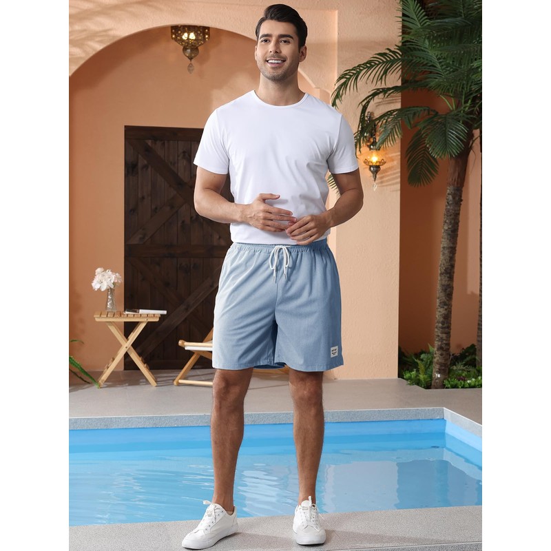 Decorie Men's Summer Shorts Cotton Corduroy Cargo Shorts Stretch Elastic