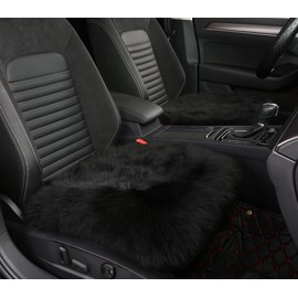 Sisha-A Premium Wholehide Sheepskin Cover, Ultra-Soft Natural Long Wool, 18x18 Inches Size, Ideal for Car Seats, Home Chairs, Office Desks & More Front Black