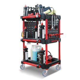 Auto Detailing Cart with Wheels, 3-Tier Car Detailing Cart with Pegboards, Hooks, Spray Bottles ＆ Detailing Brushes, Heavy Duty 440lbs Car Wash Organizer Trolley for Garage, Coating, Repairing, Wax