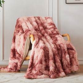 COOVA Ultra Soft Faux Fur Throw Blanket – Fuzzy Fluffy Cozy Microfiber Blankets, Warm Thick Plush Sherpa Fleece Throw Blanket for Couch,Bed,Sofa,Ideal Gift for Women.(Tie Dye Rose Red, 50"x60")
