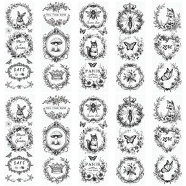 WANDIC 10 Sheets Black Wreath Rub On Transfer Stickers Furniture Decals Waterproof Furniture Stickers for DIY Crafts Present Bouquet Decoration, 10 * 30cm