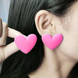 SuoFrun Hot Pink Heart Earrings for Women Lightweight Acrylic Heart Dangle Earrings Large Trendy Summer Boho Beach Jewelry Pink Earrings for Her Wife Valentines(Fluorescent Hot Pink)