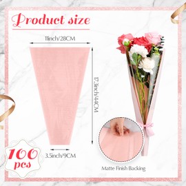 Qilery 100 Pcs Flower Bouquet Wrapping Paper Kraft Flower Bouquet Gift Bags Bulk Flower Bags for Bridal Shower Wedding Graduation Anniversary Birthday Mother's Day 11 x 3.5 x 17.3 Inch(Pink)