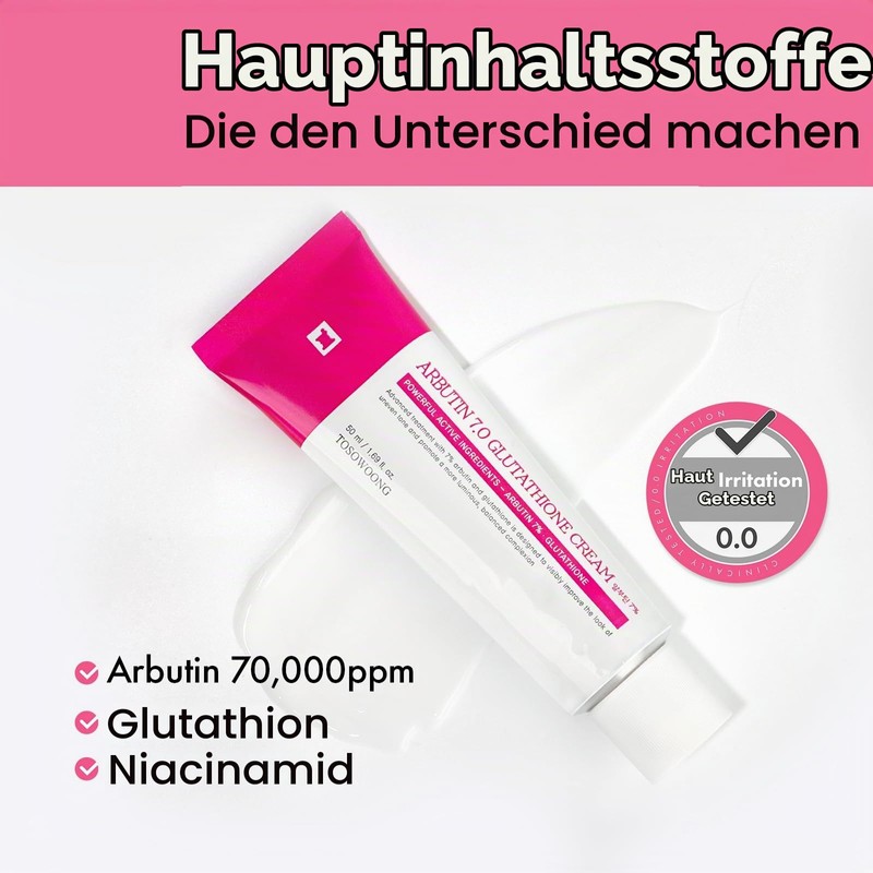 TOSOWOONG Arbutin 7% Glutathione Cream, Dark Spots, Even Complexion, Glow