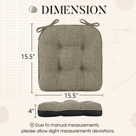 Basic Beyond Chair Cushions for Dining Chairs 4 Pack, Dining Seat Cushions with Ties and Non Slip Backing, 15.5 x 15.5 inches Tufted Kitchen Chair Pads (Khaki)